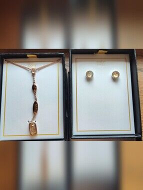 Color Street Rose Gold Lariat Necklace with Champagne Stud Earrings